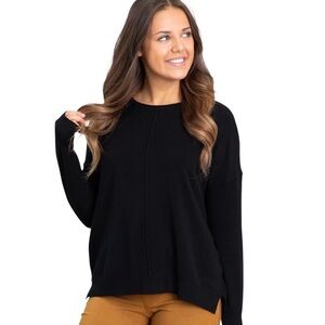 Zenana Black Front Seam Round Neck‎ Long Sleeve Sweater Size Large